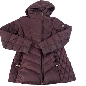 Michael Michael Kors Jacket Womens Small Purple Hooded Packable Down Puffer Coat
